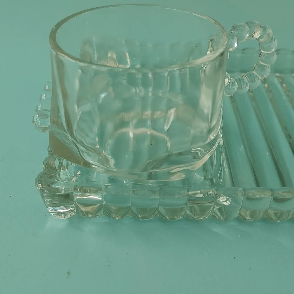 Set 2 Pieces Vintage 1950's Hazel Atlas Sip And Smoke Snack Tray Glass
